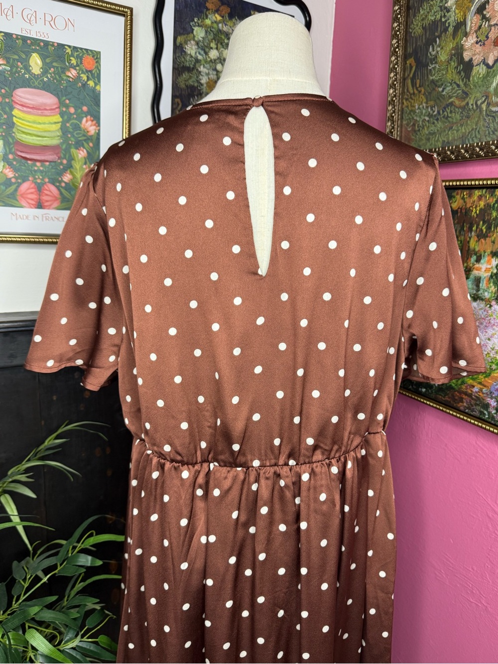 TORRID V-Neck Satin Wrap Style Dress Polka Dot Brown & White Sz 1 - Picture 6 of 11